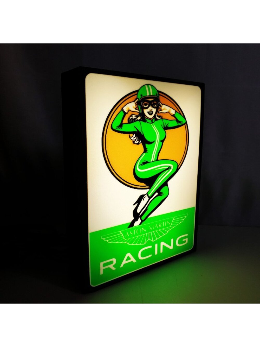 Aston Martin Racing Pin-Up Girl LED Light Box - 7"x9" USB Powered Lighted Sign w